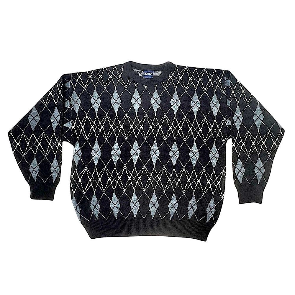 VINTAGE PURITAN Argyle Sweater Men’s XL – Black Gray Cream Retro Knit Pullover